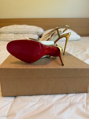 Christian Louboutin Rosalie Strass 100 Gold Ankle Strap Sandal Heel Pump