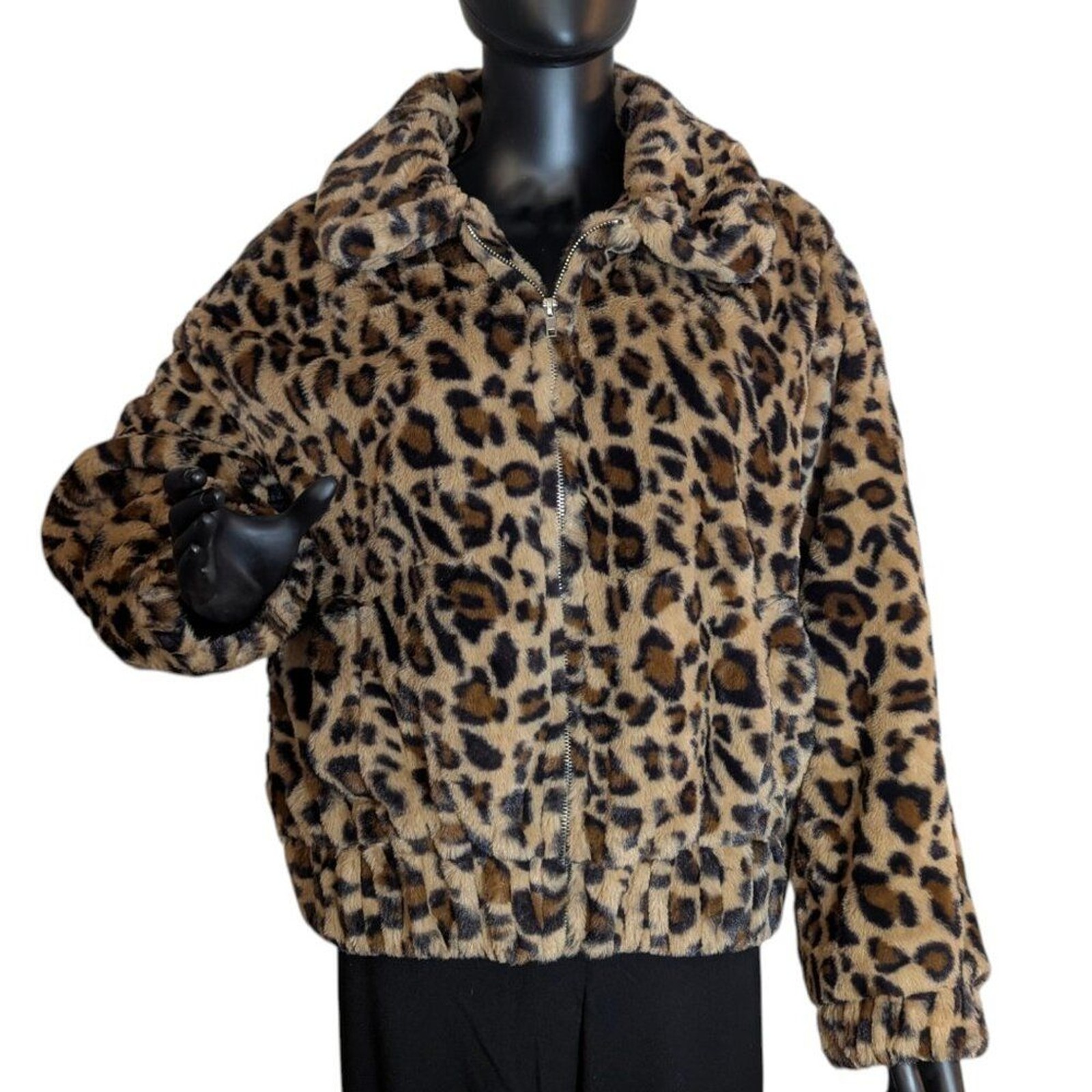 Sweet Lovely by Jen Leopard Faux Fur Zip Jacket M/L