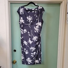 Lauren Ralph Lauren Women's Gray White Floral Sleeveless V-Neck Dress Size 14