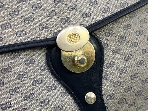 Vintage Gucci Bag Shoulder Bag Handbag Purse Micro-GG PVC Gray Navy Authentic - Picture 5 of 24