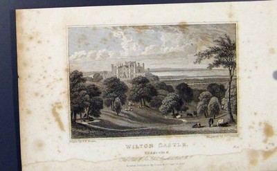 Original alter antiker Druck England Wilton Castle Yorkshire um 1849 19.