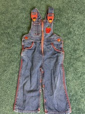 Vintage Fruit Of The Loom Toddler Denim Zip Overalls 18 Month Red Apple Accent