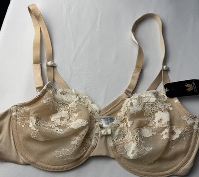 Wacoal Opulence Floral Lace Underwire Bra Semi-sheer, Biege, Sz 36C, NWT