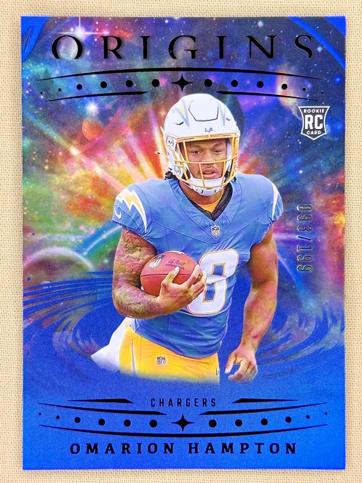 2025 Panini Origins Omarion Hampton RC Holo Blue /199 Los Angels Chargers #134