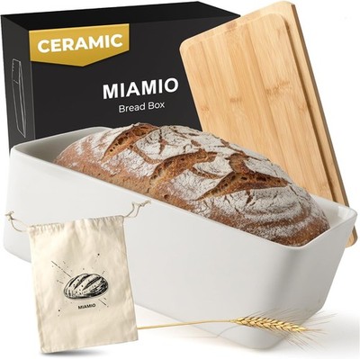   Bread Box for Kitchen Countertop/Ceramic Bread Box with Cutting Board, Bread