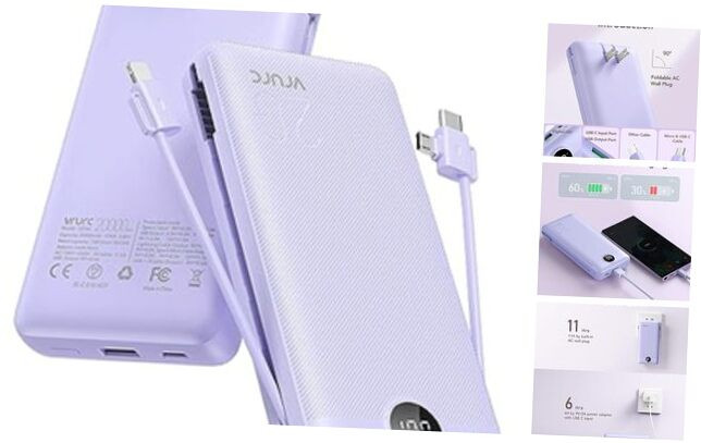 20000mAh Portable Fast Charging Power Bank with USB-C and 4 Outputs in Sleek Purple Design-image