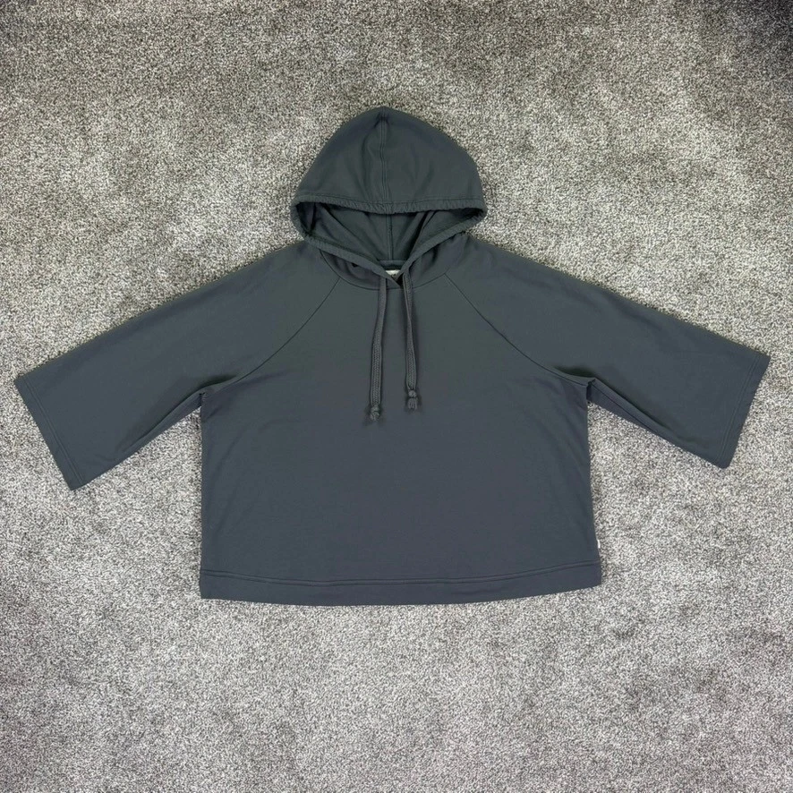 Pact Organic Cotton Cropped Wide Sleeve Hoodie Gray XXL Relaxed Fit Sweatshirt