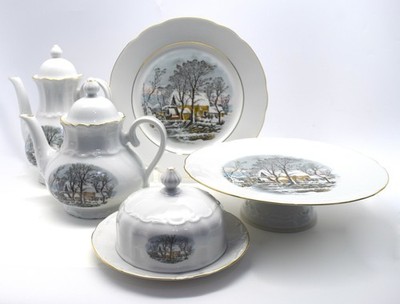 Avon Crown Bavaria 5tlg.Tee+Kaffeekanne Butterdose Tortenständer Teller