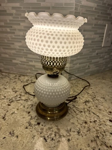 Vintage Fenton Milk Glass  Hobnail  And BRASS long Pole Floorlamp. Rare #R47