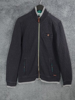 Ted Baker Jacke Herren 3 mittelblau marine Bomber durchgehender Reißverschluss Freizeit Baumwolle Taschen