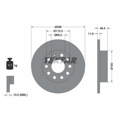 Textar 92121103 Bremsscheibe Hinterachse FüR Seat Skoda VW Vw (Faw) Vw (Svw)-image