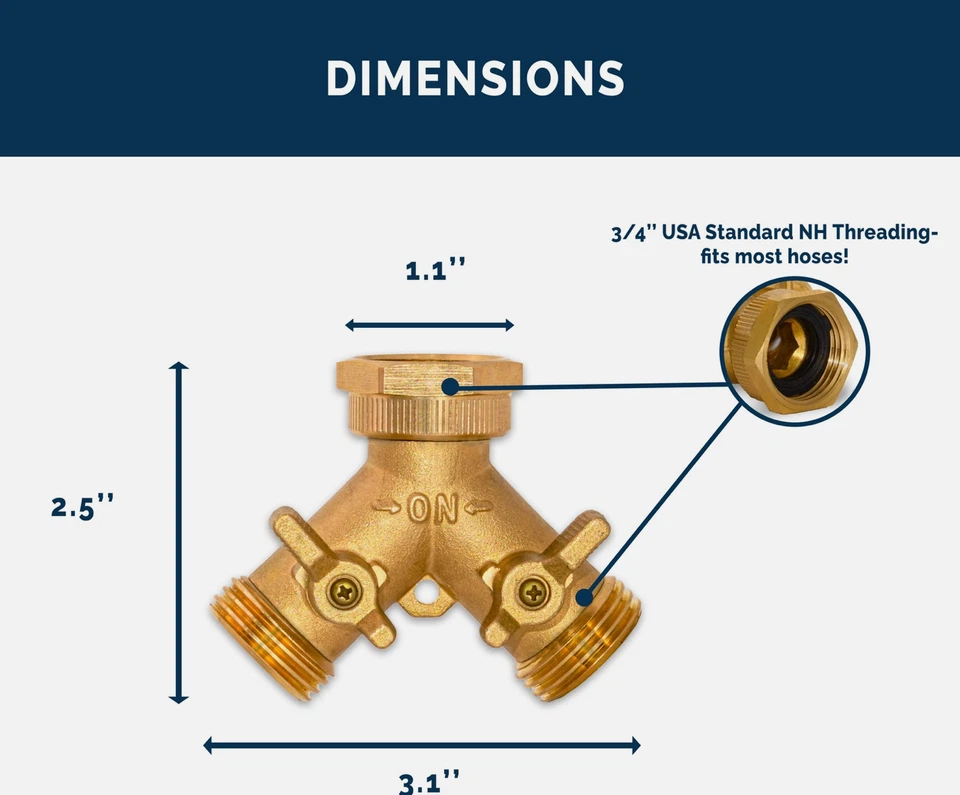 Paquete de 2 divisores de manguera de jardín de latón de 2 vías de alta resistencia, divisor de manguera y 2 válvulas Foto 4 de 4