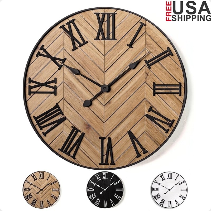 Extra Large Silent Wall Clock Roman Numerals Battery Powered Decor Home New