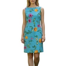 Talbots Blue Floral 100% Linen dress Womens Sz 4 Sheath Sleeveless Summer Party