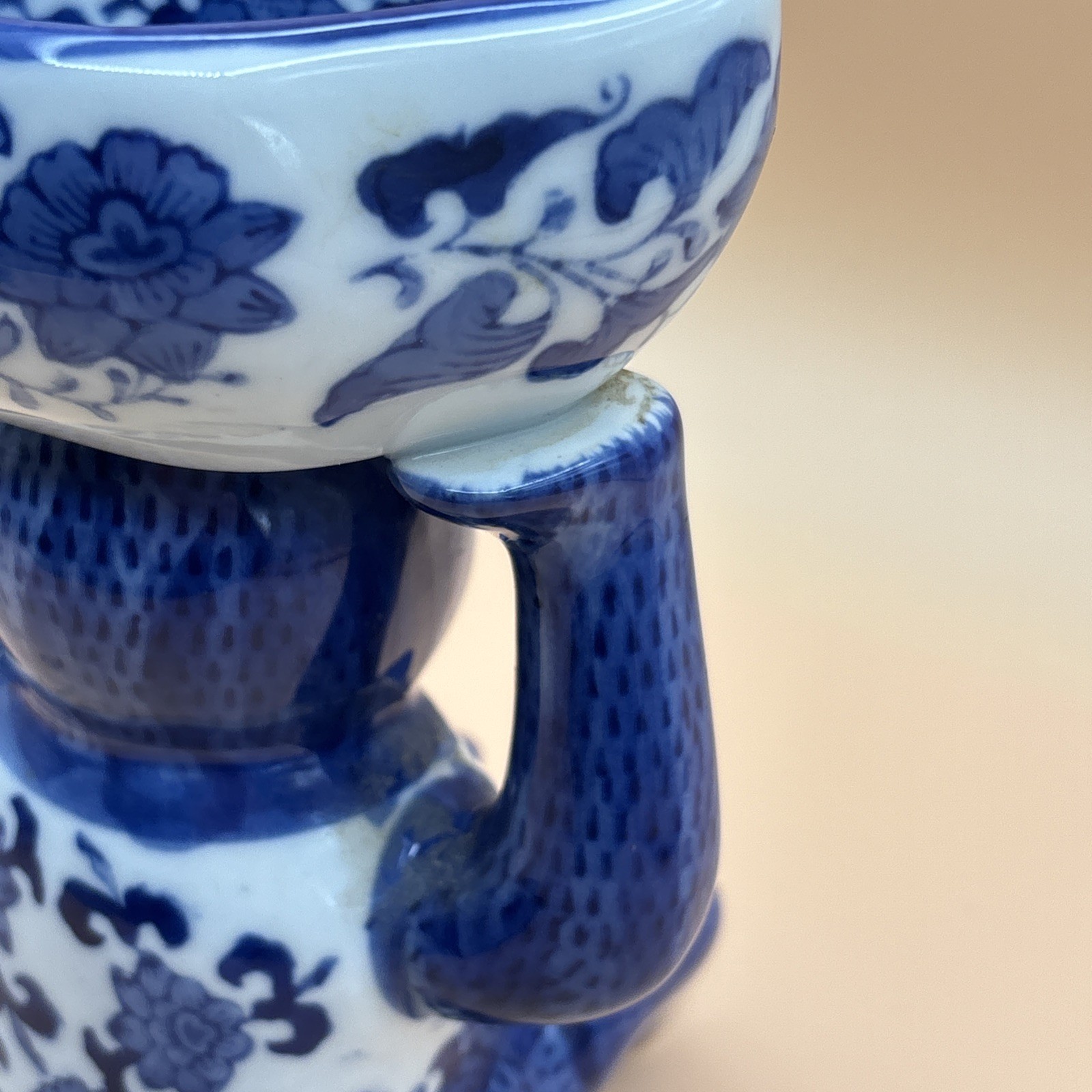 Vintage Chinoiserie Porcelain Monkey Blue White Holding Bowl Trinket Dish Soap