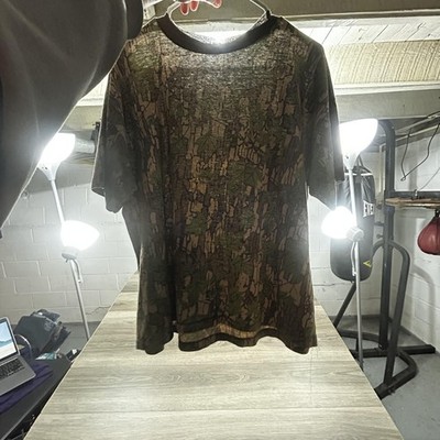 Vintage Camo Shirt Mens XL Camo Tree Bark Leaves All Over Print Paper Thin USA