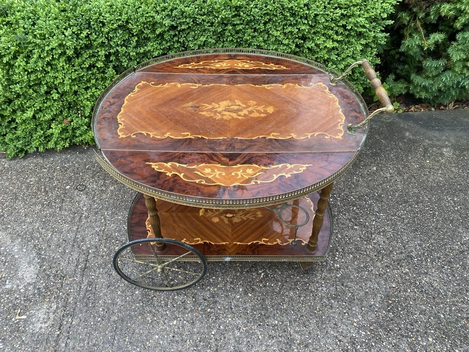 Beautiful Vintage Mid Century Two Tier Drinks Trolley BRASS BAR CART - Image 2 of 4