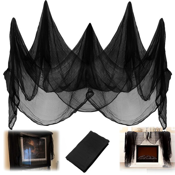 Halloween Deko Stoff 200X800Cm Schwarz Gruseltuch Dekogewebe Fetzenstoff-image