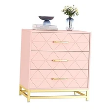  Wooden Dresser for Bedroom, Dressers & Chest of Drawers with 3 Drawer, Pink
