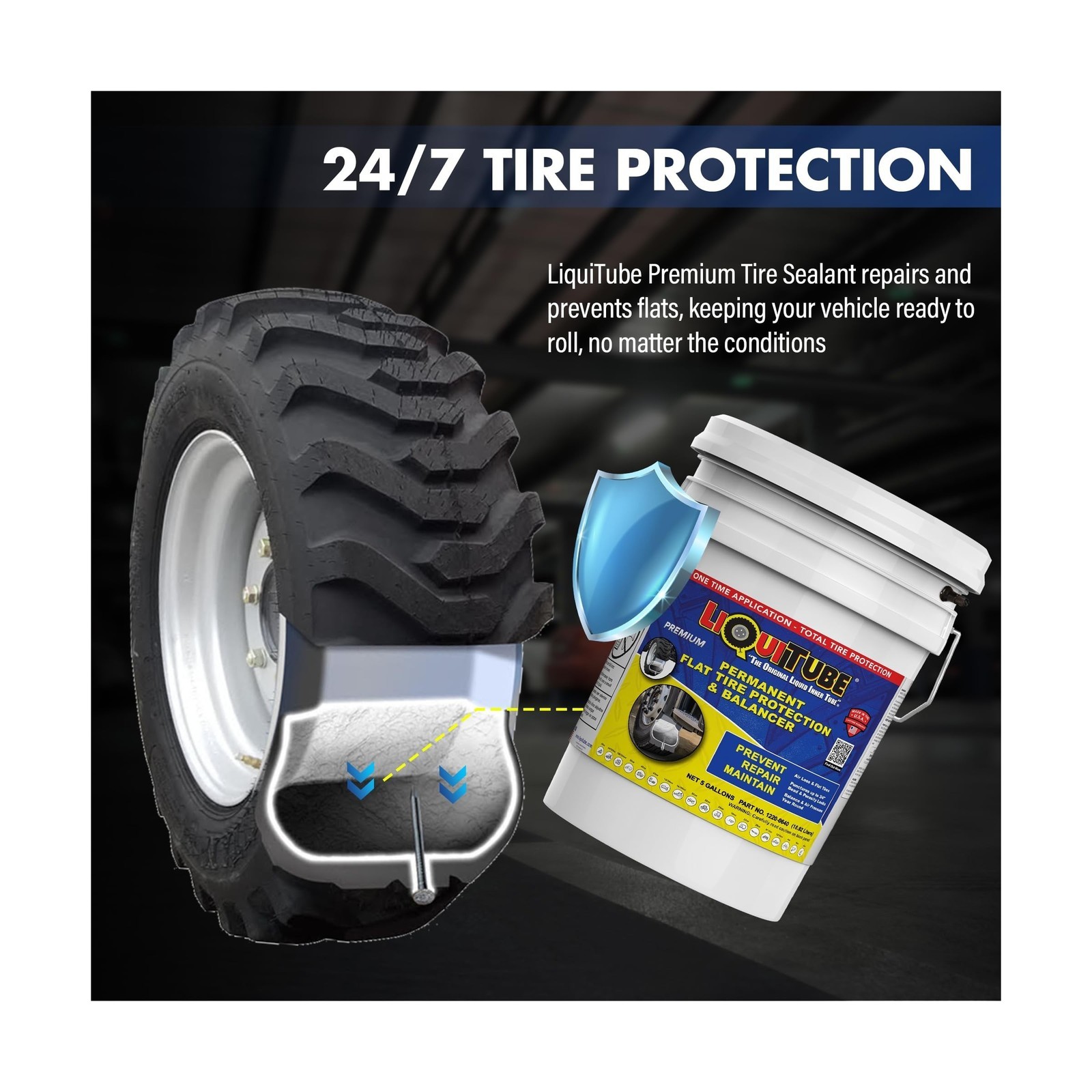 Premium Heavy Duty Tire Sealant - Permanent Flat Tire Protection for Industri...
