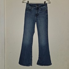 GAP Denim Girls Blue Jeans 70s Flare Size 12 Adjustable Waistband Ankle Slits