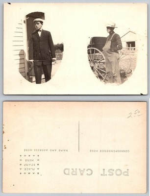 Vintage RPPC Two Men Portraits Farmer & Dapper Suit AZO Postcard 1910s-20s