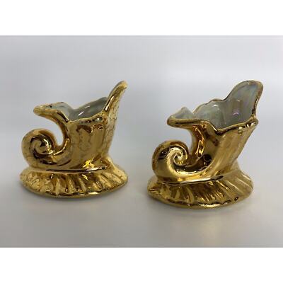 Gold/iridescent cornucopia lusterware candle stick holder-Set Of 2/2.75 x 3.5 