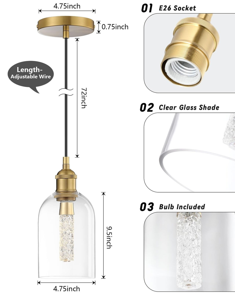 Pendant Lights Kitchen Island,Gold Pendant Light Fixtures with Light