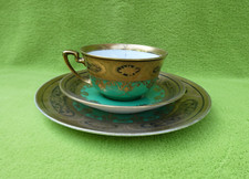 Altes Noritake Porzellan Kaffee Gedeck 3-teilig grün gold schwarz