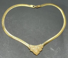 Vintage Napier Frosted Peach Enamel On Gold Plated Herringbone Chain Choker