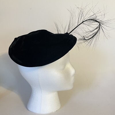 Vintage Ladies Crescent Hat Black Velvet with Rhinestones  display picture 3