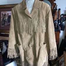 Via Accenti Leather Jacket Western Fringe Jacket Brown Leather Size 26w
