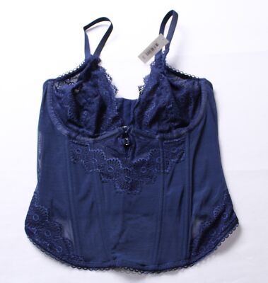 Adore Me Women's Fara Unlined Lace Plunge Bustier DM3 Dark Blue Size 34D NWT
