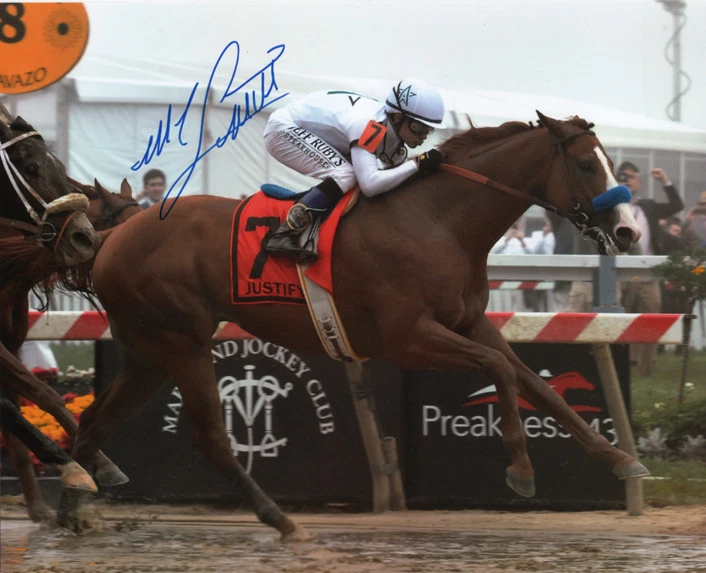 Foto emoldurada Justify 2018 Preakness 8" x 10" assinada Mike Smith nova! - Imagem 2 de 3