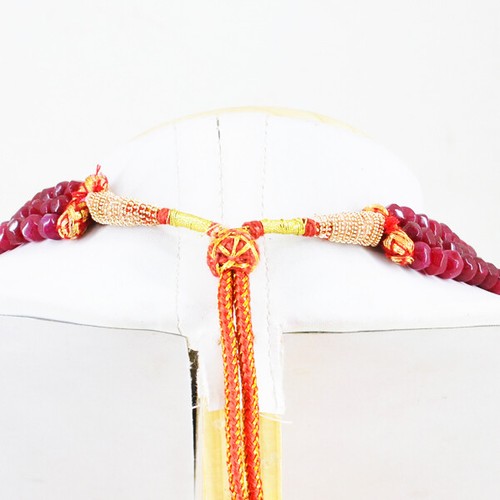 390.00 Cts Earth Mined 3 Line Ruby Round Shape Faceted Beads Necklace NK 22E36 - 第 2/2 張圖片