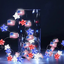 Red, White Blue 4th of July 30 LED Lights Battery Powered 10 ft.
