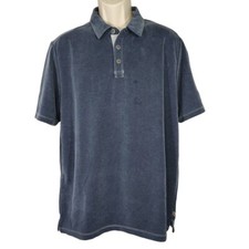 Tommy Bahama Polo Shirt Men Size L Blue Short Sleeve Collared Tencel Blend FLAW