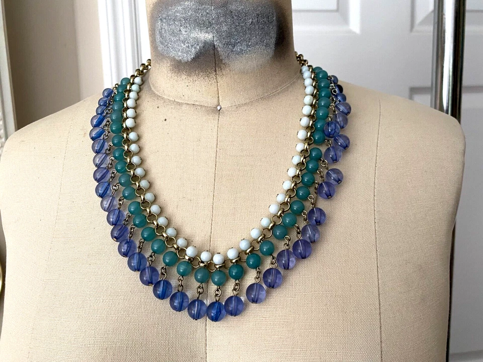 Coldwater Creek AZUL Cascada Piedra Bohemio Collar Babero Conjunto de Collar y Pulsera Foto 2 de 4