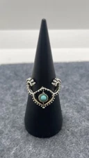 Unique Faux Turquoise Silver Tone Ring Size 8 Fashion Jewelry Unmarked