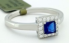 LAB CREATED 0.42 Cts BLUE WHITE SAPPHIRE RING .925 STERLING SILVER - NWT