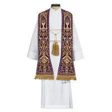 Roman Style Overlay Stole Chruch Constantinople Collection 10 In x 98 In Purple