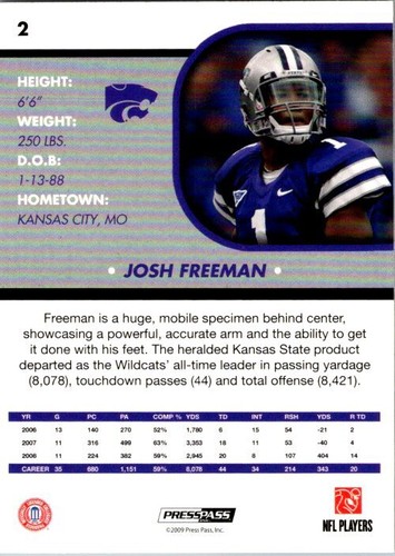 2009 Press Pass SE #2 Josh Freeman - Picture 2 of 2