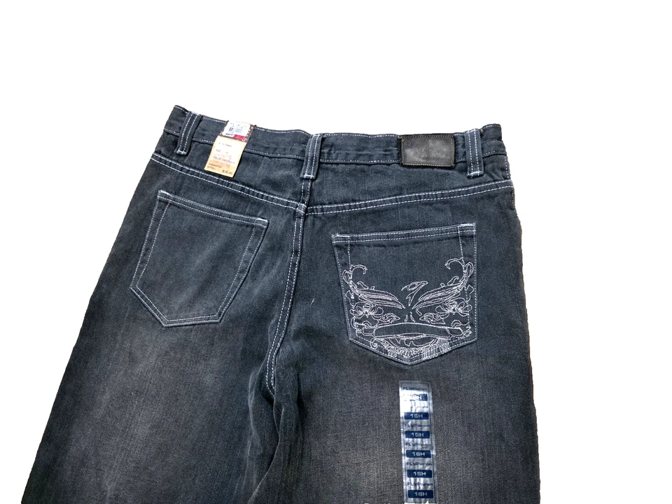 复古 Flypaper 宽松直筒灰色黑色牛仔裤男孩尺寸 16Husky Grunge Y2K — 第 3/4 张图片