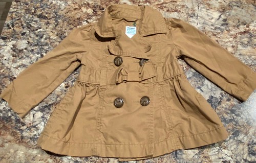 Old Navy Kleinkind Mädchen 12/18 Monate hellbraun Kleid Mantel zweireihig Trench Schleife - Bild 1 von 9