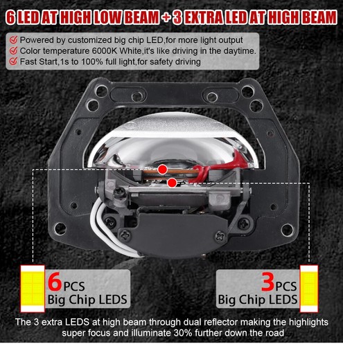 3.0 Inch Bi Led Projector Lens Halo Lights Car Headlights High Low Beam Lamps - Picture 19 of 35