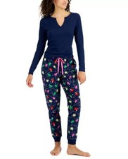 Jenni Women's Split-Neck Pajama Top, Navy, X-Small