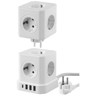 revolt 13in1-Steckdosen-Turm, 9 Steckdosen, 3x USB-A, USB-C, PD 20 W, weiß