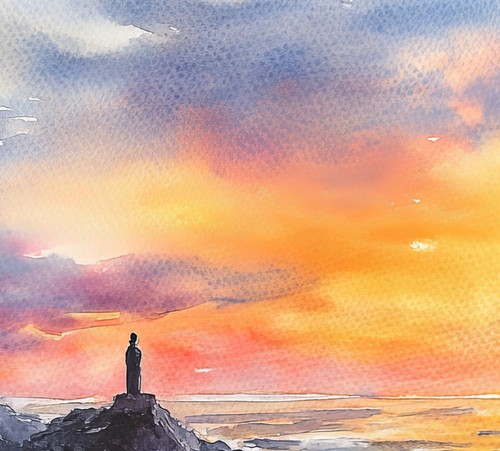Radiant Ocean Sunset 5"x7" Print on Matte Paper | Serene Seascape Watercolor Art - Picture 5 of 7