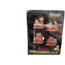 Titan Needlecraft Felt Ornament Kit 401 Set Of 4 Teddy Bear Sleds Vintage 1980s