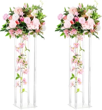 Acrylic Vases Wedding Centerpieces for Tables - 2 Pcs Clear Column Flower Stand,